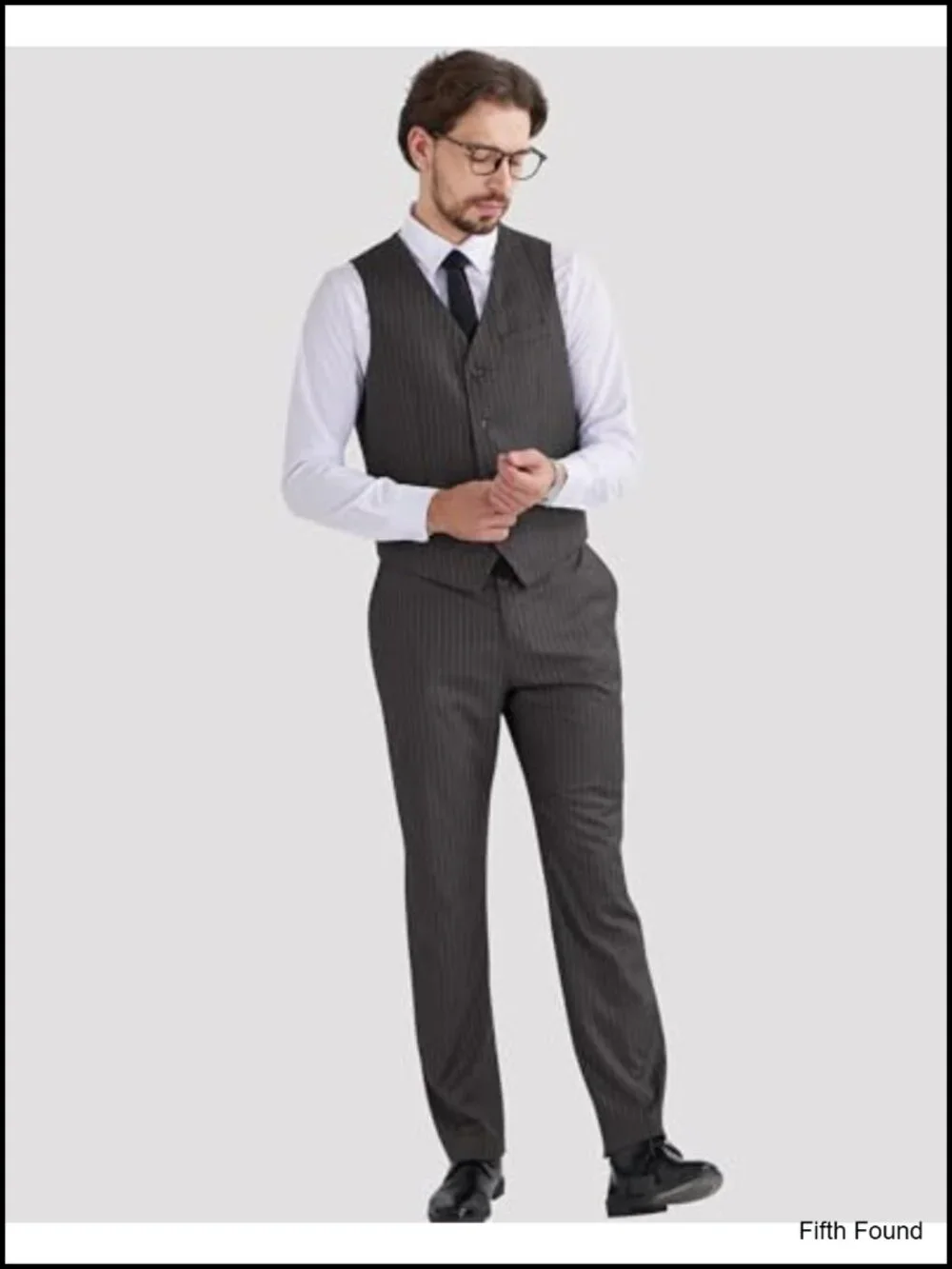 Men's Pinstripe Suit 2 Piece Vest and Pants Set Slim Fit Wedding Tuxedo
